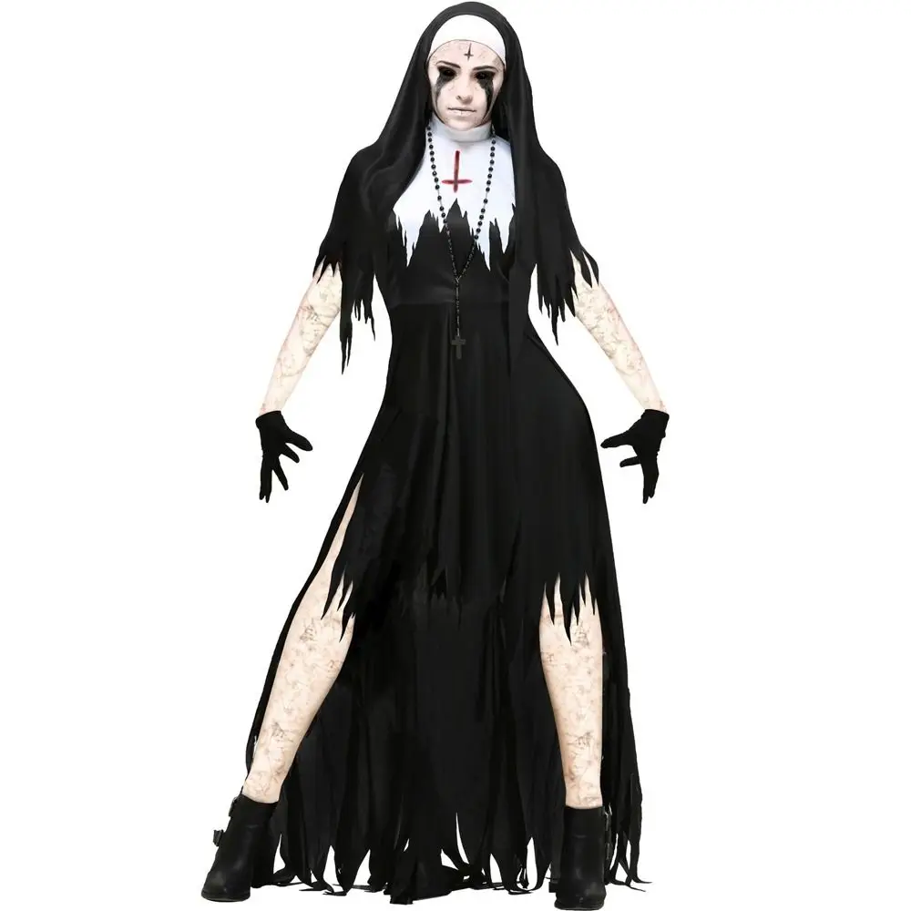 S-XL Halloween Costume Demon Scary Sinful Sister Long Robes Lady Spooktacular Bloody Nun Cosplay Fancy Dress halloween costumes