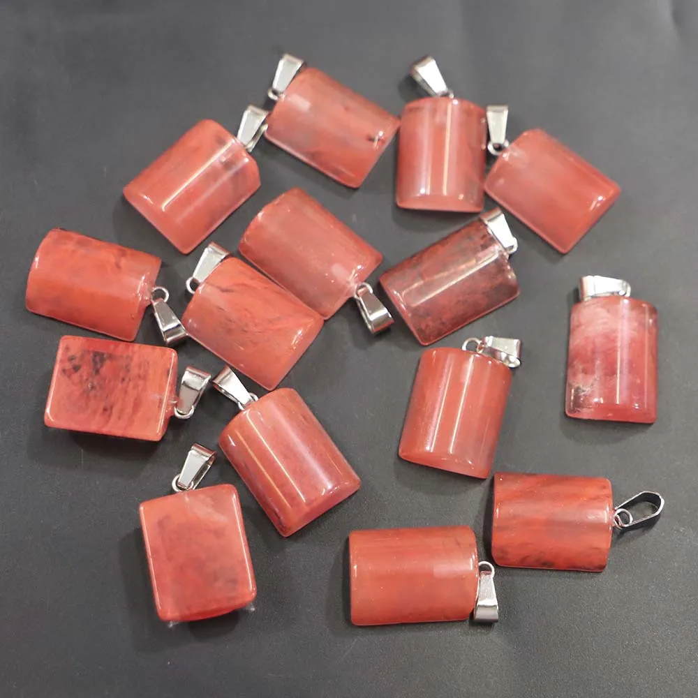 New Natural Stone Watermelon Red Semi Cylindrical Pendant Crystal Charms DIY Necklace Jewelry Making Accessories Wholesale 30Pcs