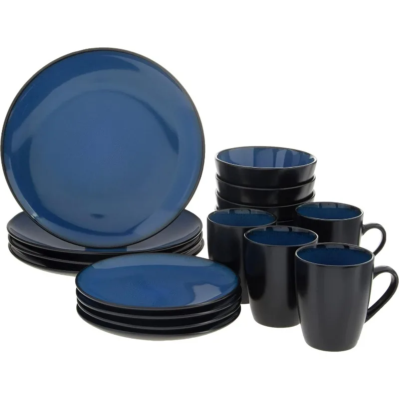 

Gibson Soho Lounge Round Reactive Glaze Stoneware Dinnerware Set, Service for 4 (16pc), Blue, Soho Round.