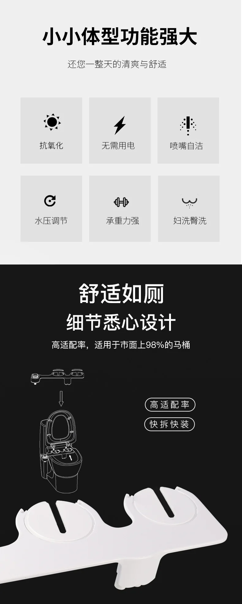 Description Picture 2 of itemNon Electric Cleaning Device Intelligent Toilet Lid Flushing Device Women's Washing Device Dual Nozzle Toilet Seat