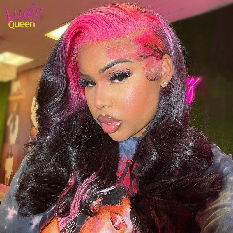 Highlight Pink Green Body Wave Wig Brazilian Human Hair Wigs Pre Plucked Pink Root Lace Frontal Wig Transparent Lace For Women 2 Highlight Pink Green Body Wave Wig Brazilian Human Hair Wigs Pre Plucked Pink Root Lace Frontal Wig Transparent Lace For Women 2
