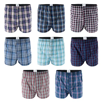 Intimo da uomo Boxer Pantaloncini Mutande da notte in cotone casual Plaid Comodo abbigliamento per la casa Mutandine da spiaggia a righe 1