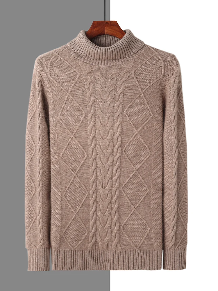 Men Turtleneck Cashmere Sweater Autumn Winter Thick Pullover 100% Mink Cashmere Knitwear Cable Knitting Warm Casual Business Top 5