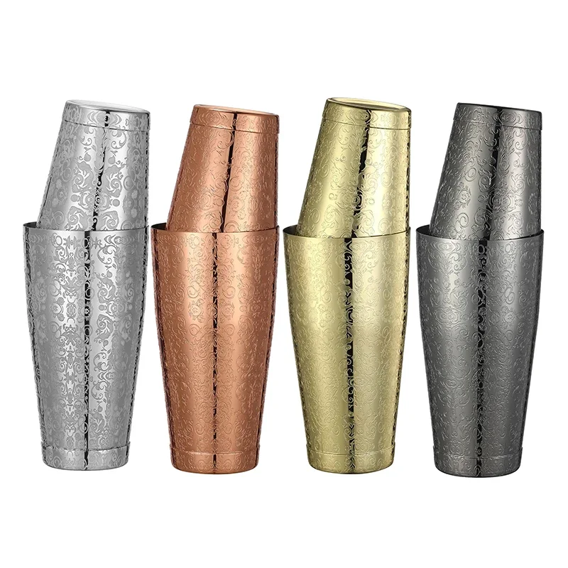 2 Pieces Boston Cocktail Shaker With Etching Pattern Bar Cocktail Shaker Tin Set - 800ml & 500ml
