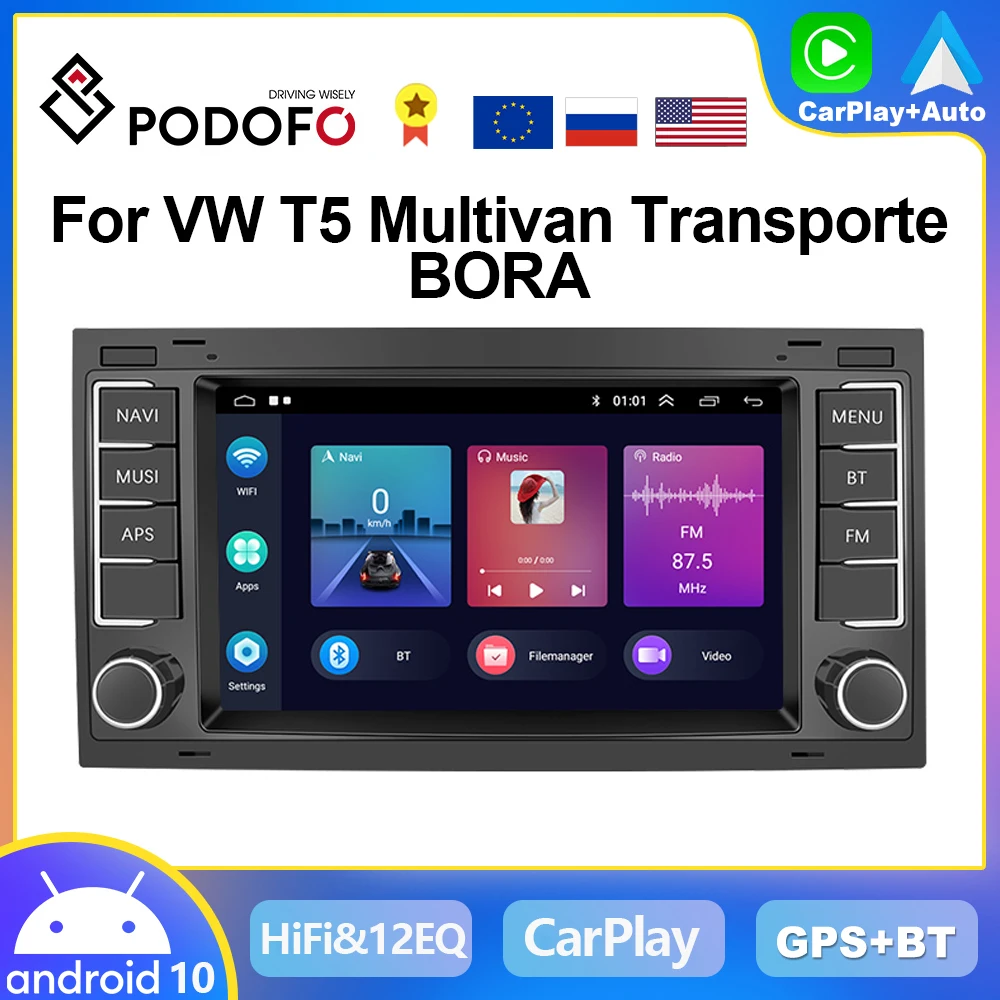 

Podofo CarPlay Radio For VW Volkswagen Multivan T5 Transporte Bora Android Car Multimedia Player 2din GPS Stereo Head Unit HiFi