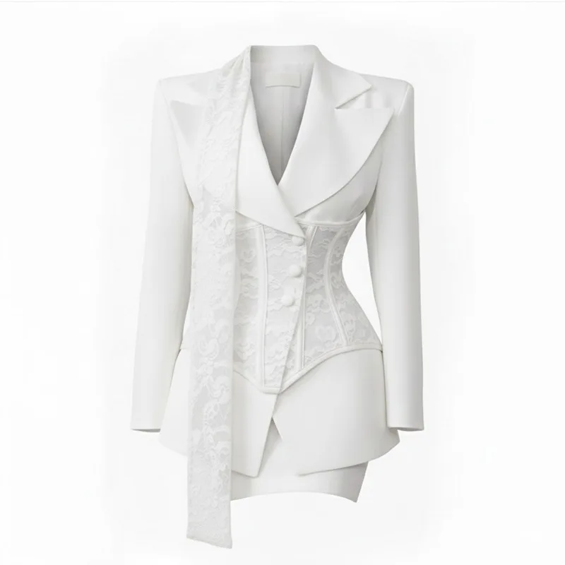 طقم جديد بتصميم أنيق، يتكون من بدلة بياقة مطوية ور...