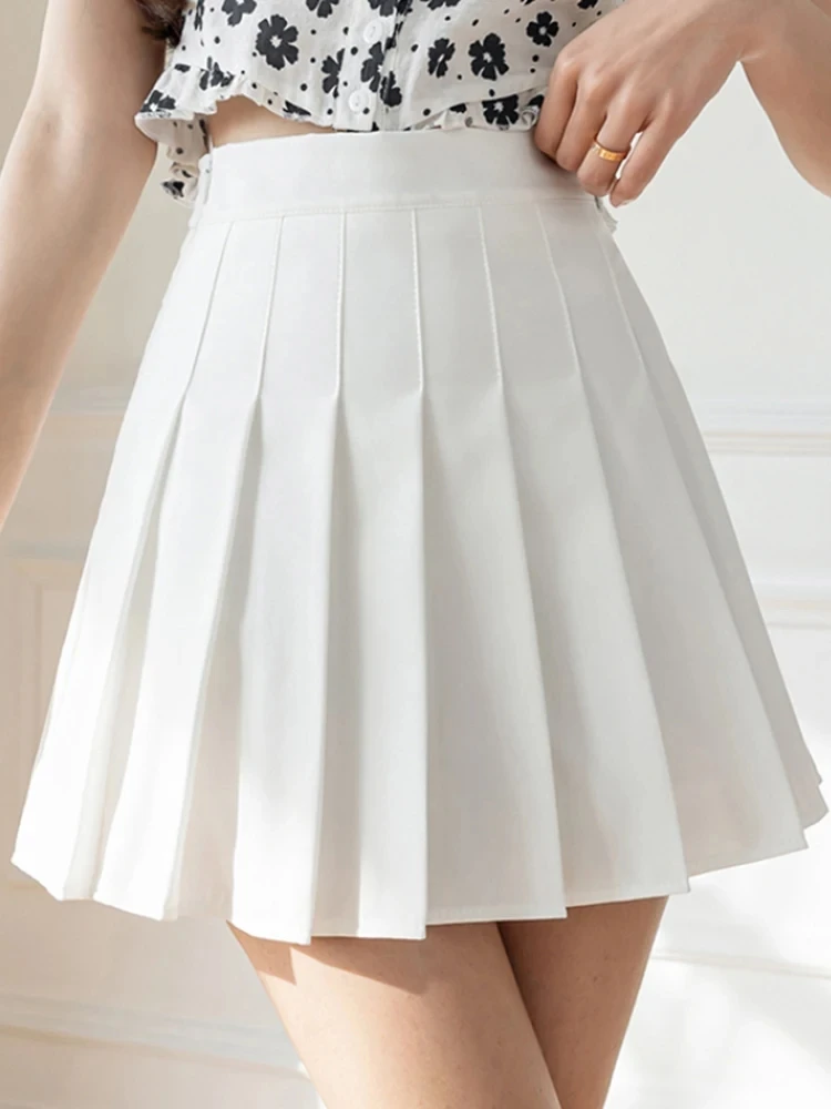 New White Women Pleated Skirts Summer High Waist Zipper Girls Dancing JK Mini Skirts Black Fashion Student A Line Faldas