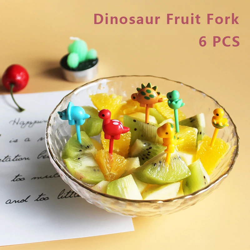 

6Pcs/set Dinosaur Fruit Fork Mini Cartoon Food Picks Children Snack Bento Stick