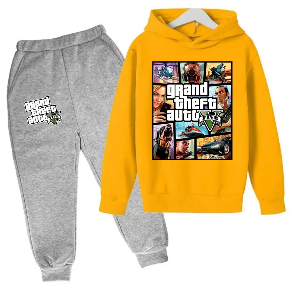 thumbnail image 1 of Sudadera con capucha y pantalones para niños de Grand Theft Auto V GTA 5, conjunto de 2 piezas, ropa de dibujos animados para niños pequeños, trajes para niños y niñas, 1 of 5