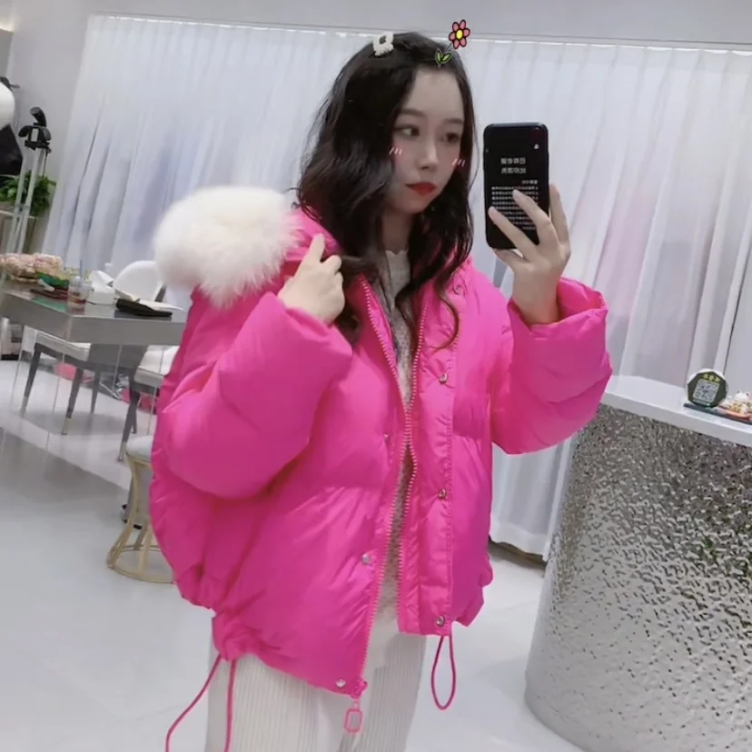 

Hot Sales 2023 New Women Winter Coat White Duck Down Jacket With Big Real Fox Fur Collar Female Loose Outerwear Fashion Overcoat