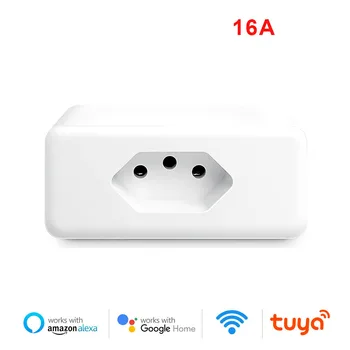 Tuya WiFi Smart Plug , 16A Brazil Standard Smart Life APP Remote Socket Voice Works for Google Home, Alexa Echo