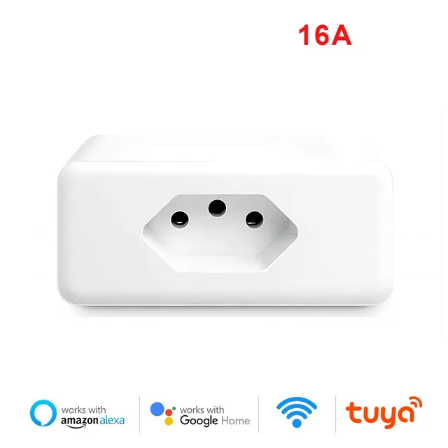 Tuya 16A Brazil Standard WiFi Smart Plug with Power Monitor, Smart Life APP Smart Socket Voice Work for Google Home Alexa 1pc