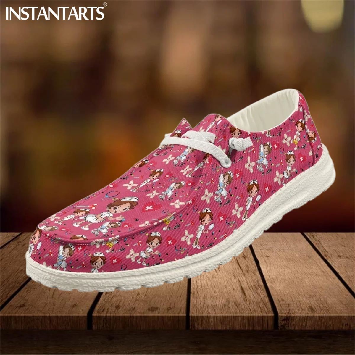 

Летние повседневные Лоферы INSTANTARTS без шнуровки, розовые женские туфли на плоской подошве с рисунками из мультфильмов, легкие прогулочные туфли, большой размер, подарок
