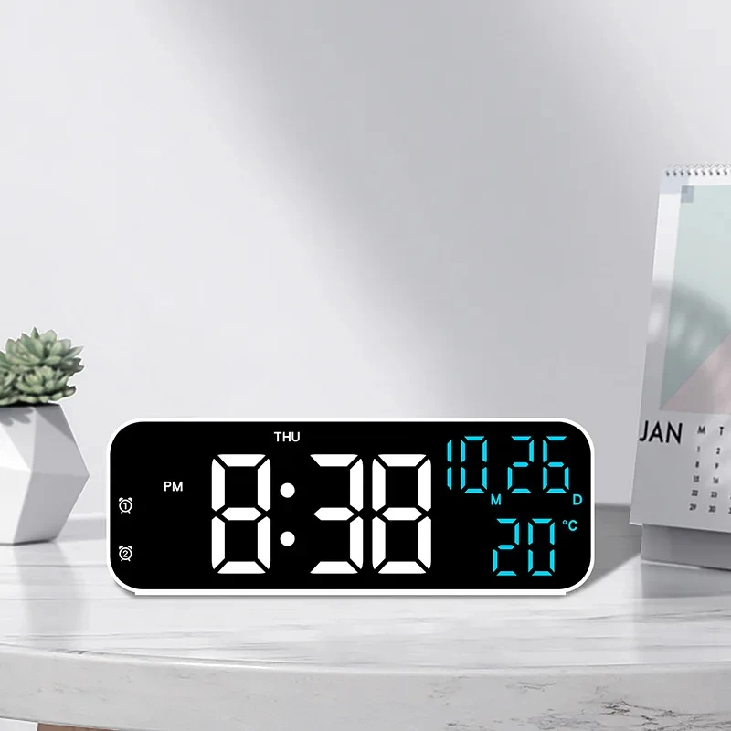 Digital Alarm Clock Temperature and Date Week Display Voice Control Table Clock 12/24H Electronic LED Alarm Clocks for Bedroom 4