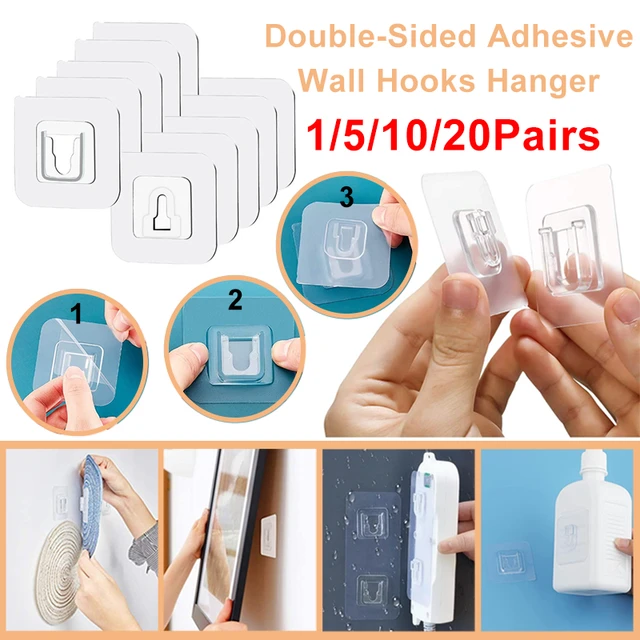 1-20Pairs Double-Sided Adhesive Wall Hooks Hanger Strong Transparent  Suction Cup Sucker Hook Hanging Hook for Kitchen Storage - AliExpress