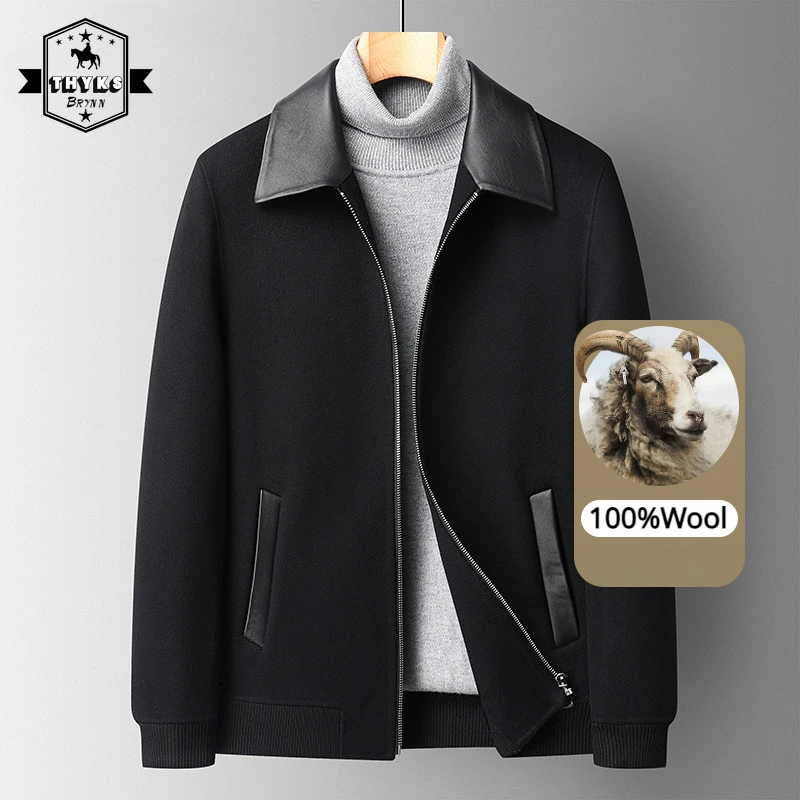

Мужская двухсторонняя шерстяная куртка из 100%-ной шерсти, плотная кожаная теплая деловая Повседневная куртка с лацканами, мужские однотонные свободные классические модели