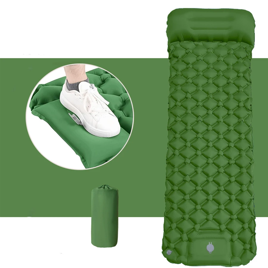 1pc Ultralight Inflatable Sleeping Pad with Pillow,Built-in Foot Pump,Compact for Camping Backpacking Hiking Traveling Tent