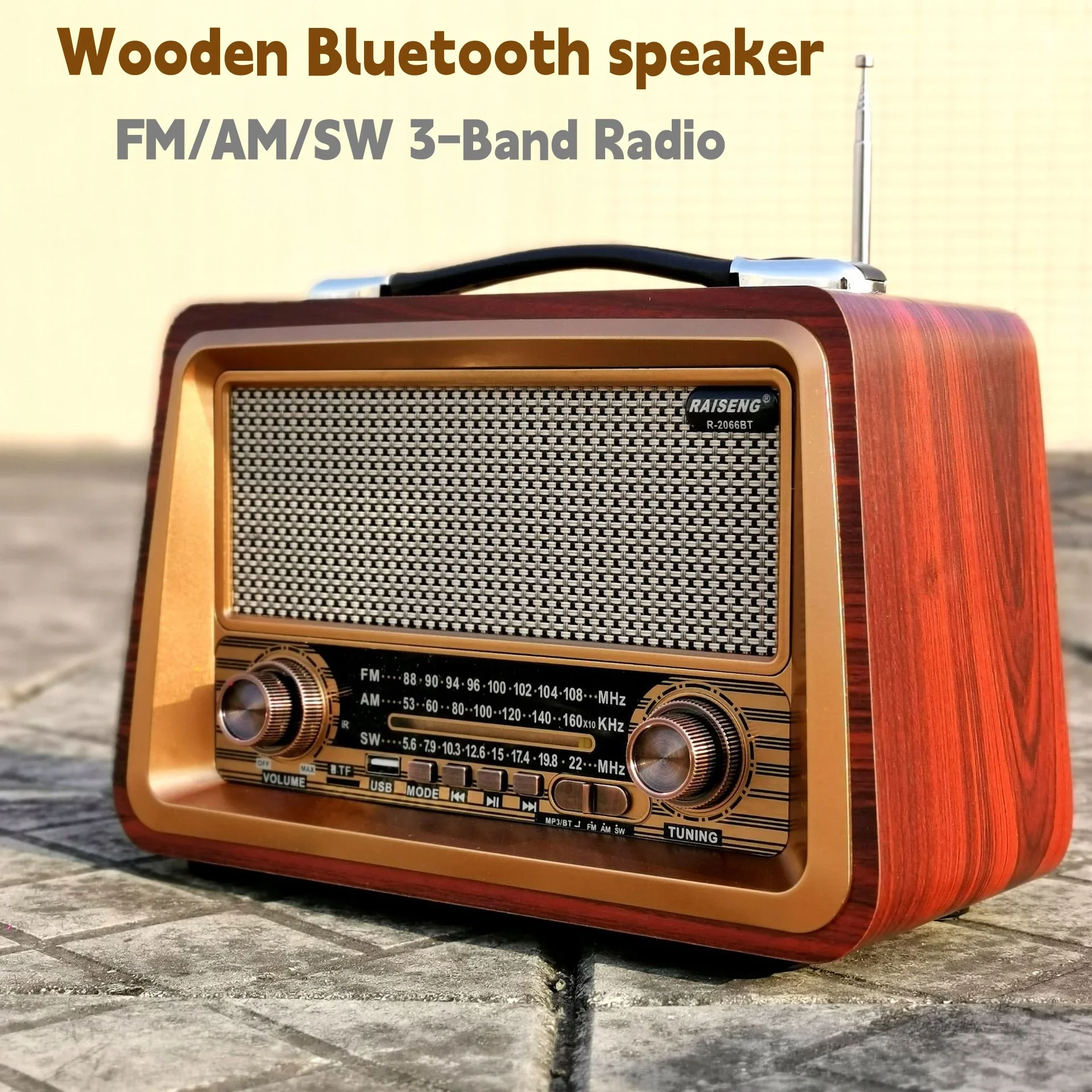 

Wooden High-volume Audifonos Bluetooth Inalambrico Portable Wireless Bluetooth Speaker Desktop FM/AM 3-band Radio Classic Player