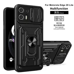 Camera Slide Cover Phone Case with Magnetic Car Bracket and Card Holder - Motorola Moto G10 (Black)