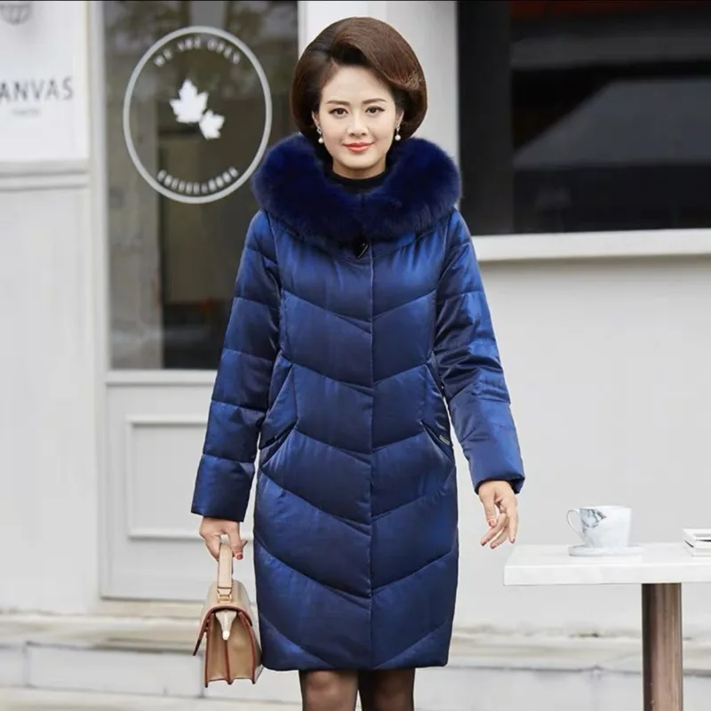 2023 New Women Down Jacket Winter Coat Female Mid Length Version Parkas Loose Thick Warm Outwear Hooded Leisure Time Overcoat