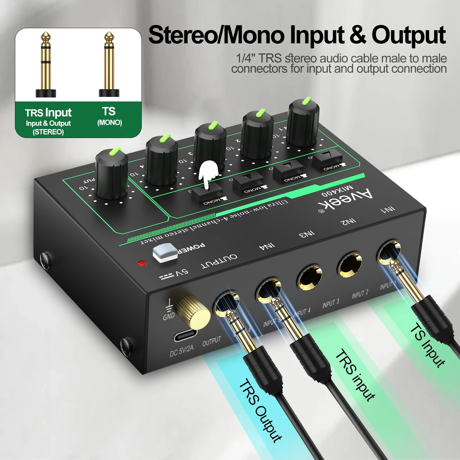 Audio Mixer Aveek 4 Channel Mini 4 Stereo Low-Noise For Precision Sub-Mixing 1/4