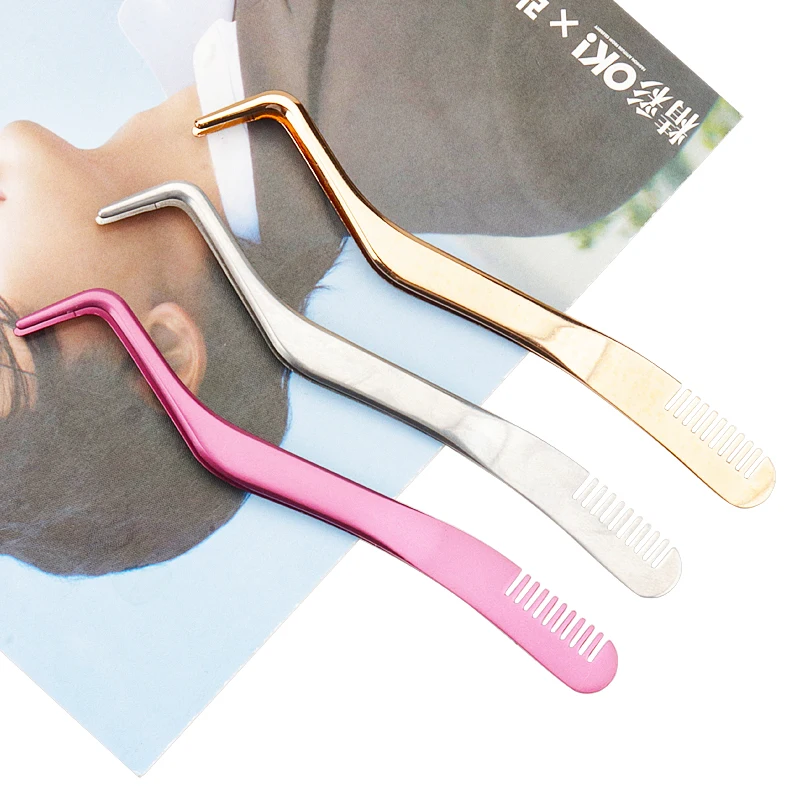 1 Pc Eyelash Comb Tweezers Stainless Steel Anti-Static Non-Magnetic Professional Pincet Lashes Extension Tweezers Makeup Tools 6