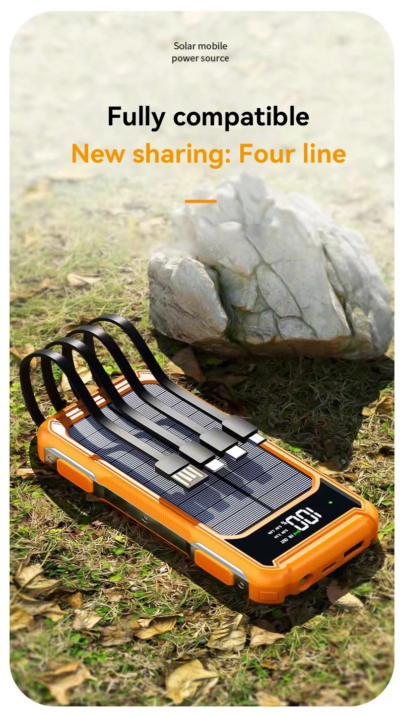 500000mAh Large Capacity Solar Power Bank Portable Charger Fast Charging Powerbank With Four Cables LED Digital Display 4