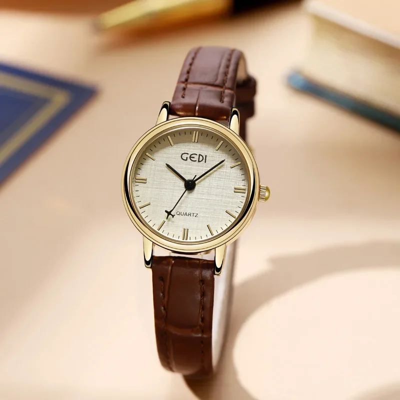 Retro Women Fashion Waterproof Leather Wristwatch Small Dial Senior Exquisite Texture Women Quartz Watch Casual Students Watches