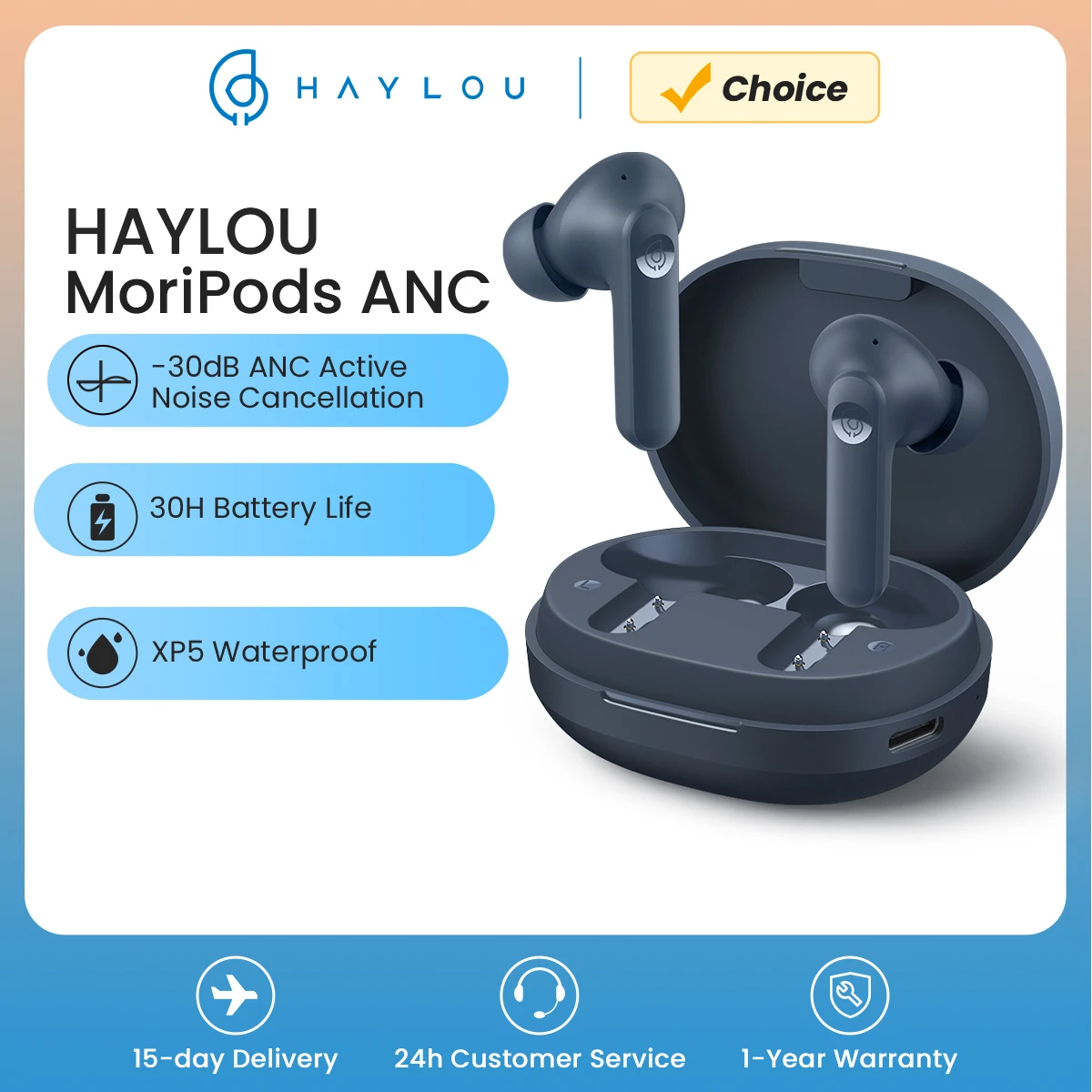 TWS-наушники HAYLOU MoriPods ANC с поддержкой Bluetooth и сенсорным управлением