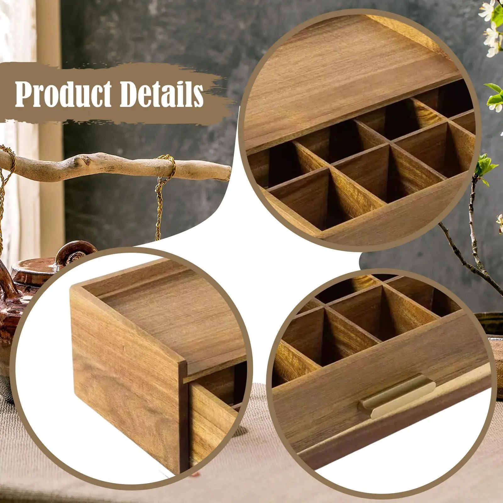Wood Tea Bag Organizer Practical Space Saving Tea Station Chest Storage Drawer for Kitchen Pantry Cabinet Office Countertop