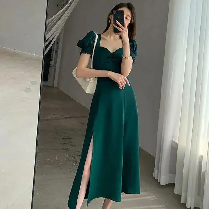 Green Hepburn style French dress