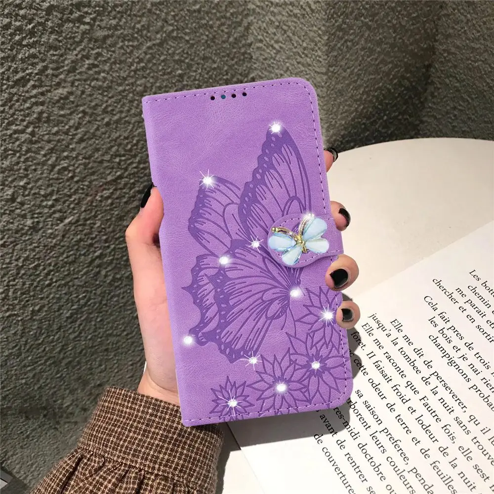 Sparkling Butterfly 3D Leather Flip Wallet Case