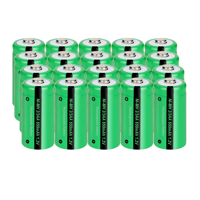 

20PC PKCELL 2/3AA Size NIMH 2/3 aa Rechargeable Battery 1.2V 650mah Button-Top Batteries For solar lights Portable Printers