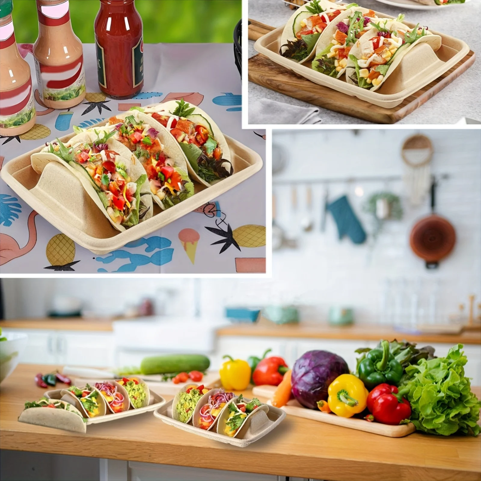 50pcs takeout box Disposable taco stand Mexican taco box tray can be kitchen home packing