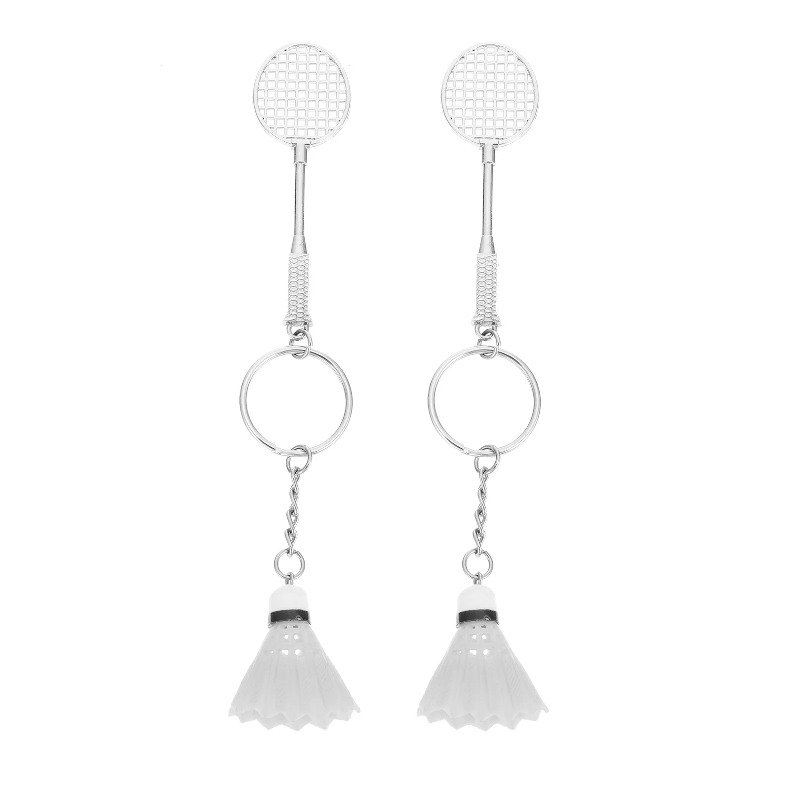 

2pcs Badminton Racket Keychains Shuttlecock Keyring Sports Keyring Bag Purse Pendant Sports Party Favor Gifts White