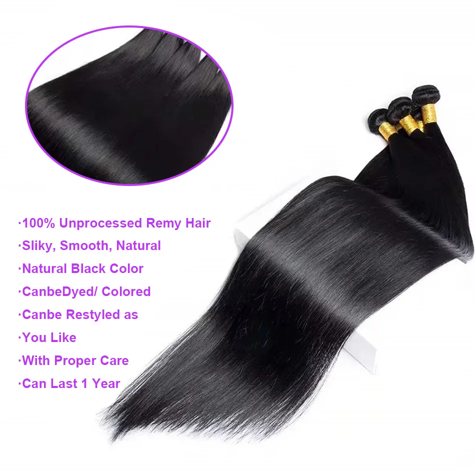38 40 Inch Weave Human Hair Bundles Raw Hair Extensions Brazilian Natural Black 3 4 Bundle Deals Unprocessed