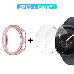 2 - in - 1 Glass+Case Hard Bumper Cover & Screen Protector Tempered Glass Accessories for Watch 9 44mm (Pink)