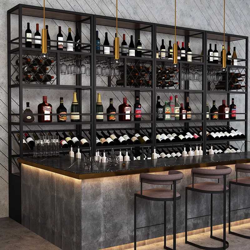 Restaurant Wine Rack, Retro Industrial Style Bar Wine Display Cabinet, Floor-to-ceiling Multi-layer Rack
