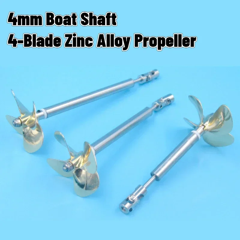 

4mm RC Boat L10/13/15/20cm Stainless Steel Shaft+9mm Shaft Sleeve+4-Blade Zinc Alloy Propeller+Coupling-A/Cardan Joint-B Set