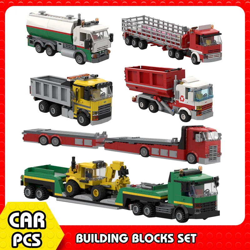 Moc Trucks City Vehicle Pickup Heavy Cargo Transport Model Building Block Manutenzione Transporter Tanker Car Toys Gifts