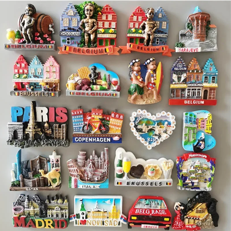 Brussels Belgium Fridge Magnets Sarajevo Hawaii Paris Finland Bosnia Mostar Italy Qatar Scotland Tourist Souvenir stickers Decor magnetic fridge magnets,magnetic sticker,magnetic fridge stickers,refrigerator decor