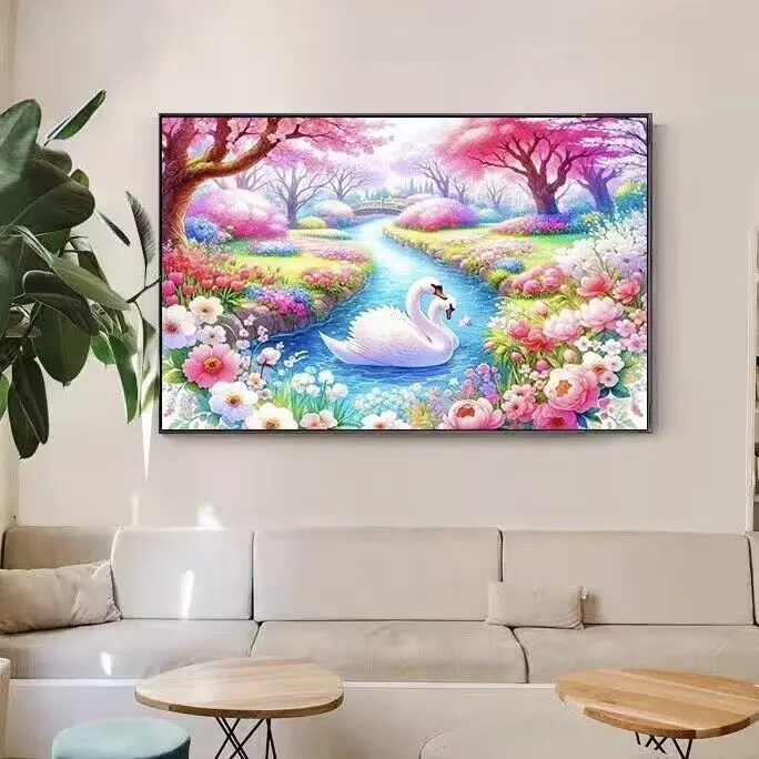 9ct 60x80cm Swans Embroidery DIY Chinese Style Printed Kits Cross Stitch Needlework Set Home Decor Crafts