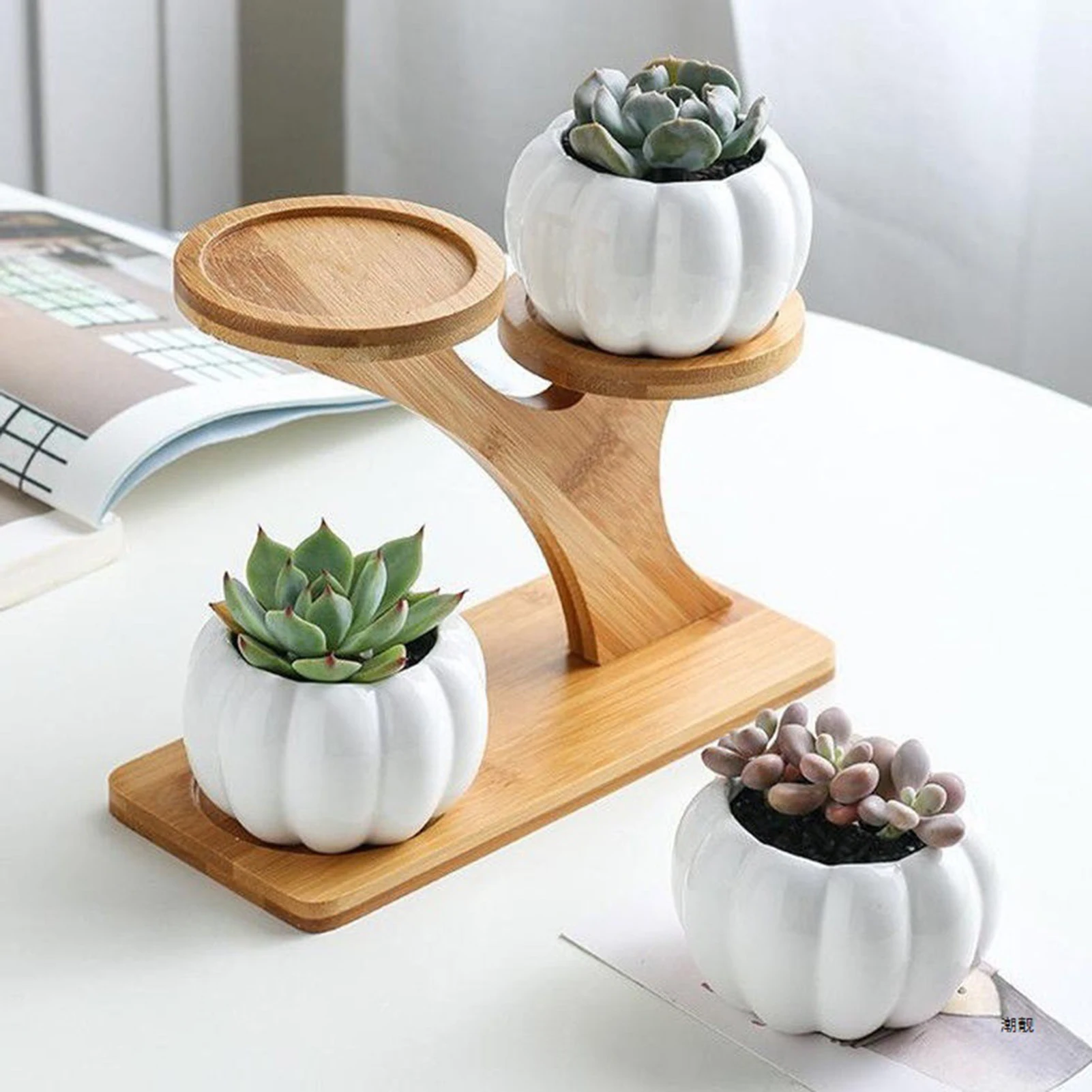 Flower Rack Plant Stand Bamboo Shelves Windowsill Tabletop Balcony Office Desk