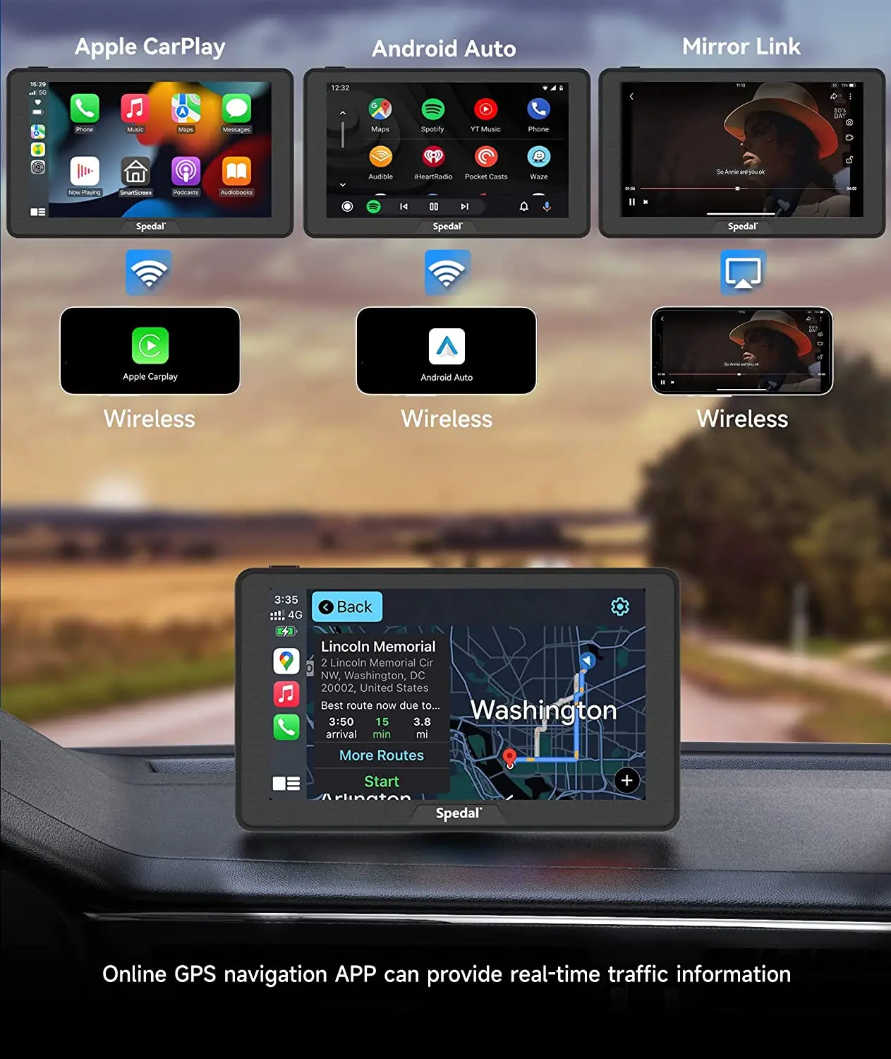Portable Car Stereo with Wireless CarPlay and Android Auto