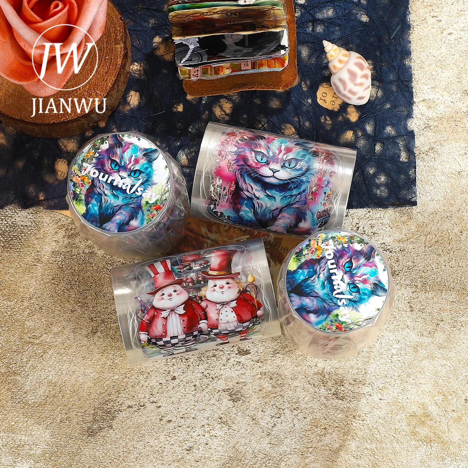 JIANWU 60mm * 200cm 빈티지 앨리스 토끼 꽃 캐릭터 풍경 소재 콜라주 PET 테이프 크리 에이 티브 DIY 저널 문구