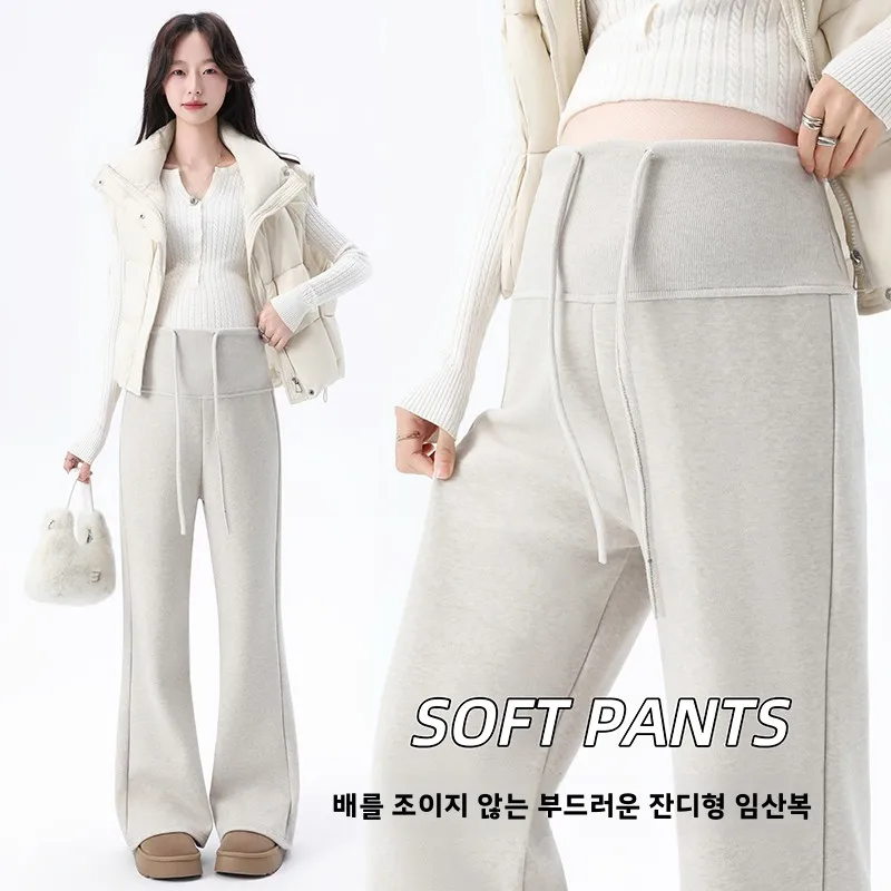 임산부 바지 봄 아우터 배 받침대 없이 편안한 벨보텀 캐주얼 바지 봄 신상 하이웨이스트 롱 팬츠