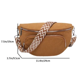 Vintage Corduroy Wide Strap Crossbody Bag with Multi - Pockets (Brown)