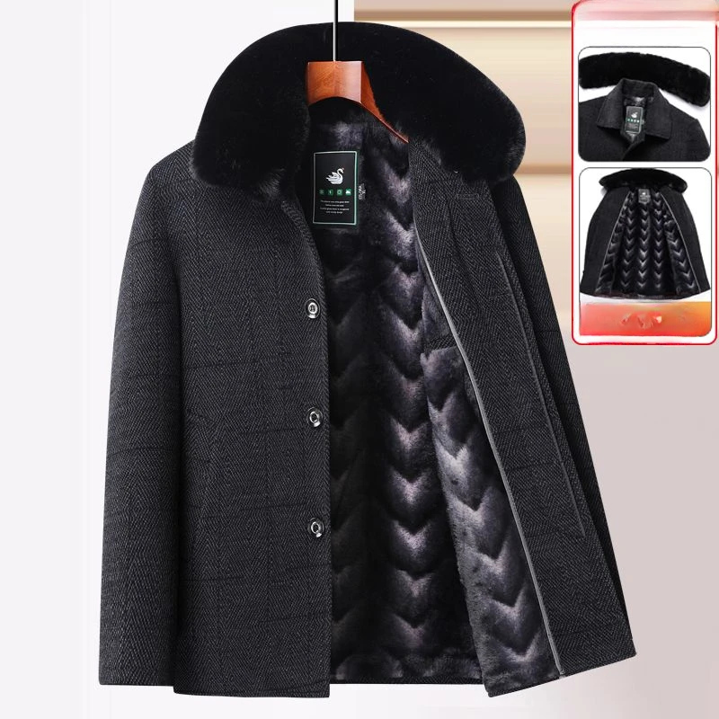 

Middle Aged and Elderly Men's Woolen Coat Chenille Plush Thickened Medium Length Father's 2024 Winter Clothing A242