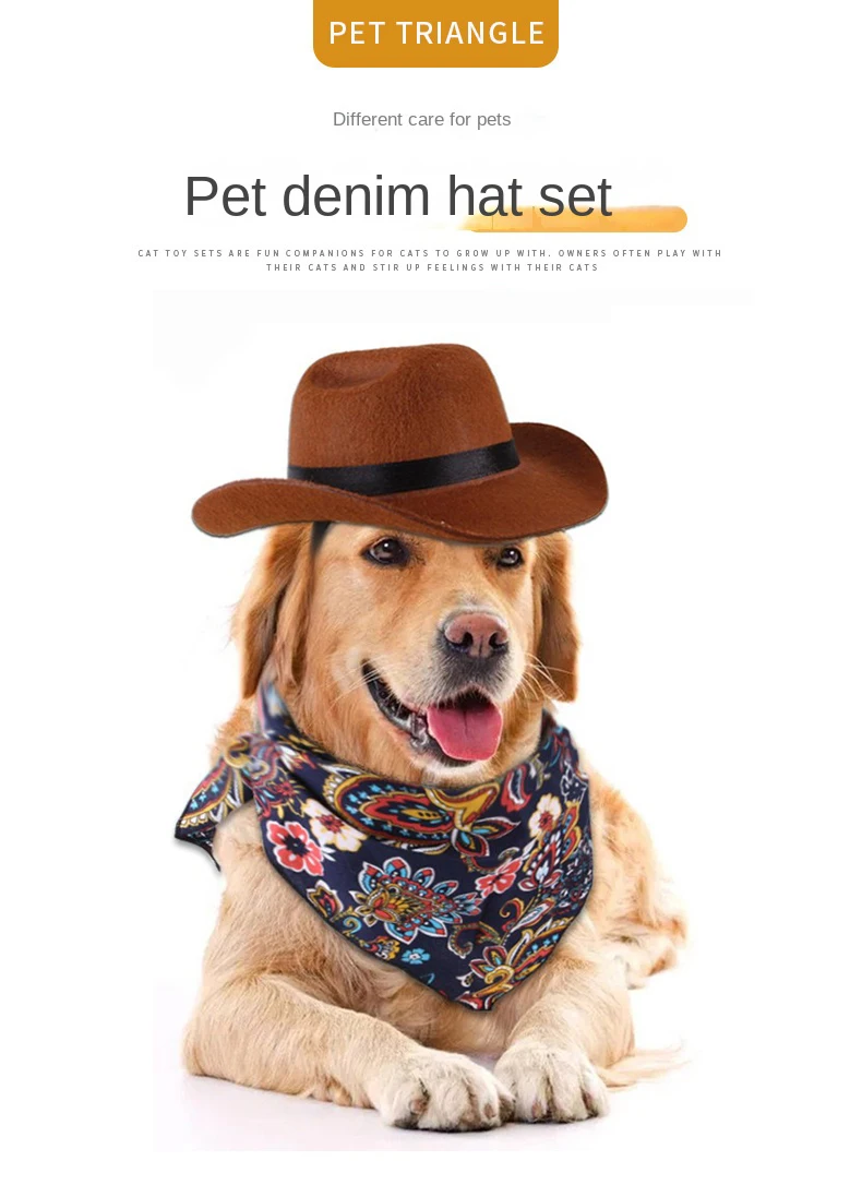 

Pet Accessories, Fashionable Retro Vintage Hat Set, Retro Triangular Scarf Cat Dog Western Cowboy Hat