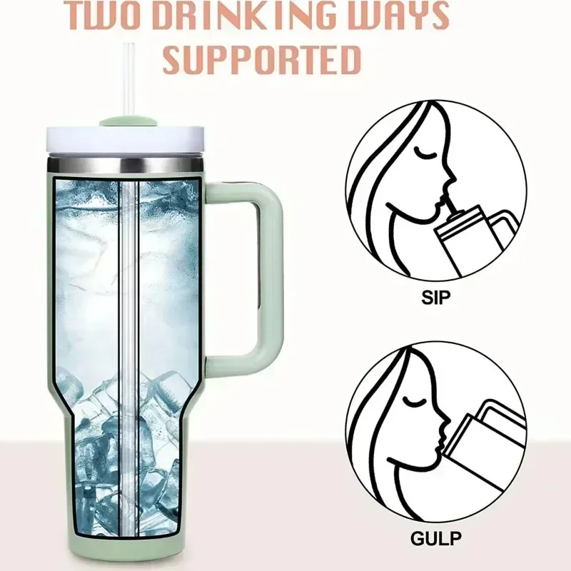 Stainless Steel Mug 304 40oz Insulated Car Cup with Handle Portable Ice Master Straw Cup Leak-Proof Food-Grade